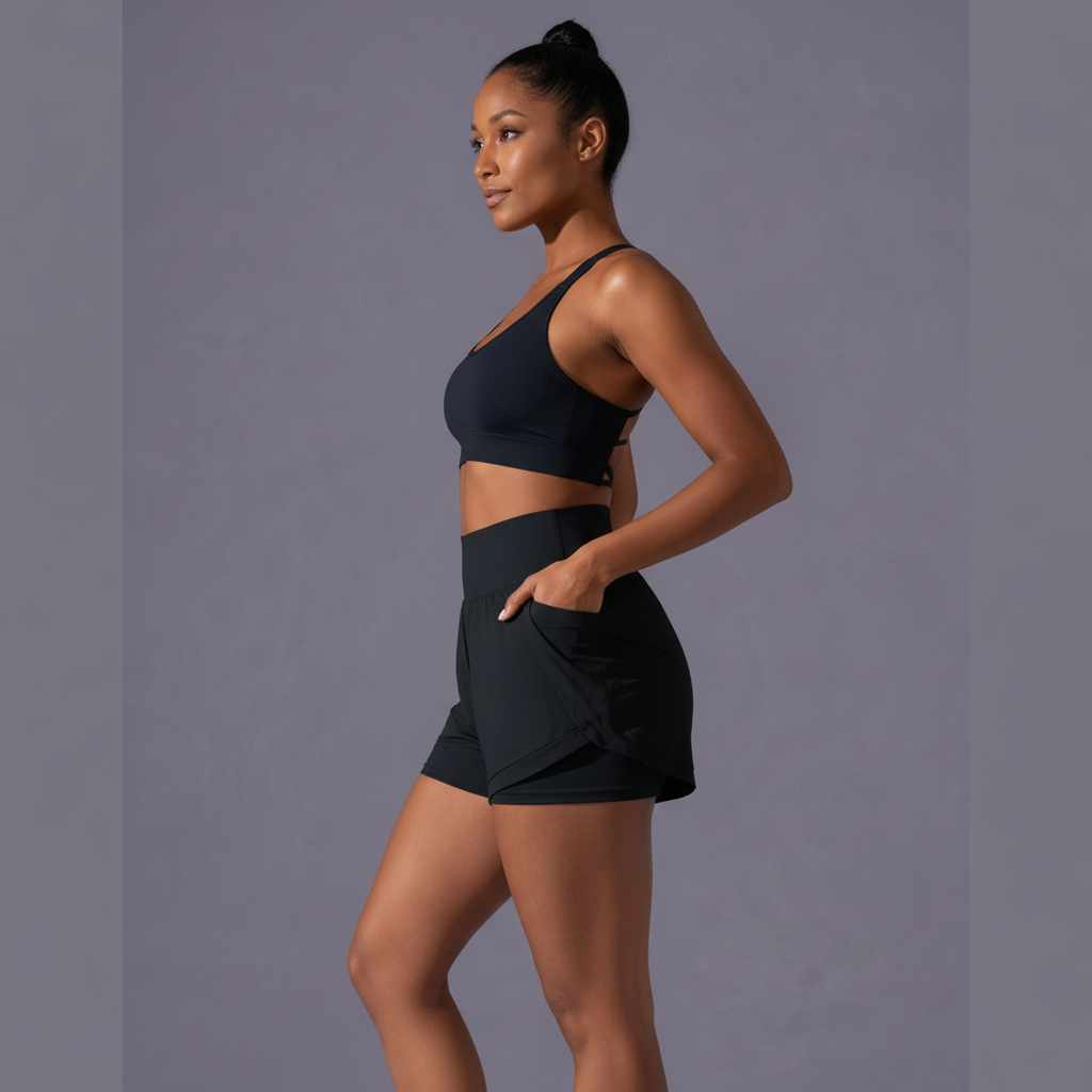 Side profile - Black shorts set