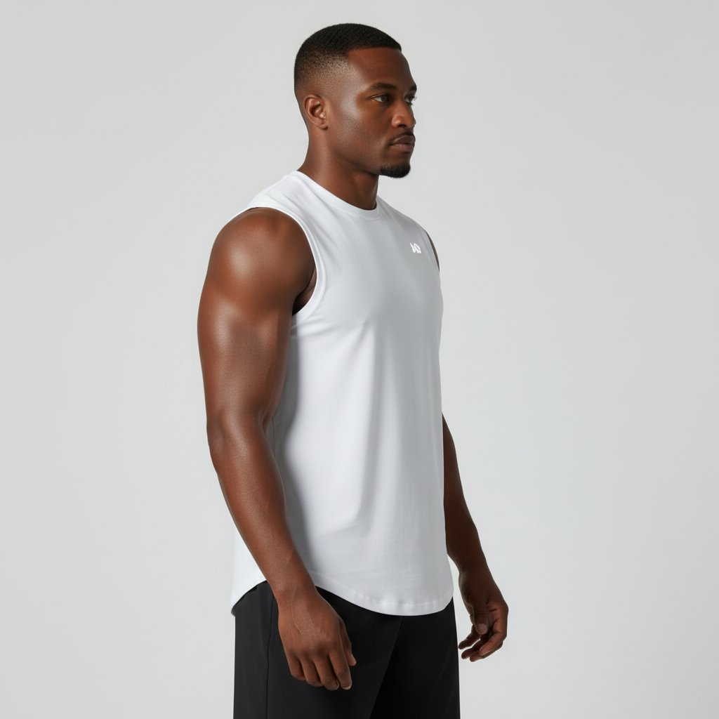 Side Profile - White Sleeveless Shirt 1200x1200