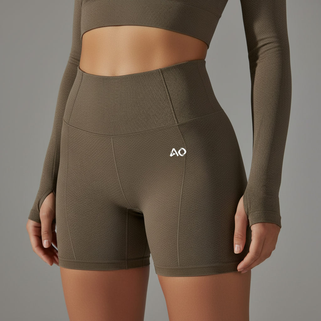 Three-quarter view - Olive khaki bike shorts