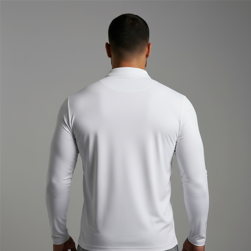 White Long-Sleeve Polo - Back