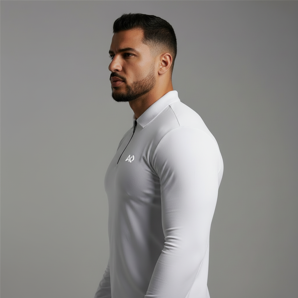 White Long-Sleeve Polo - Side