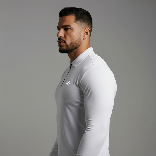 White Long-Sleeve Polo - Side