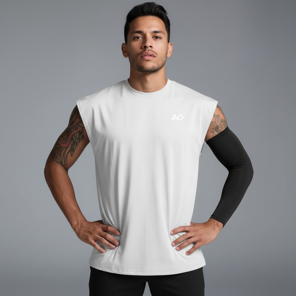 White Oversized Sleeveless Top - Hands on Hips