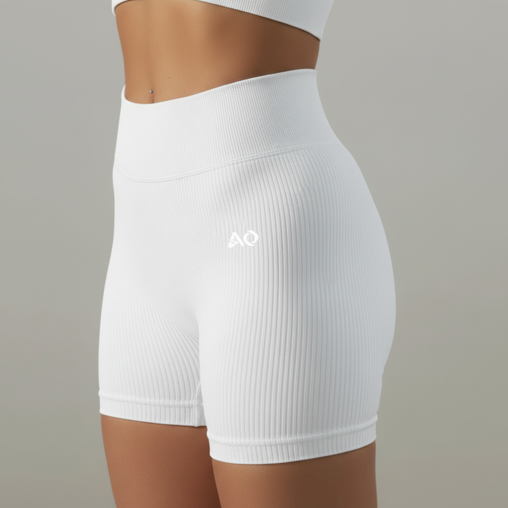 White Ribbed Shorts - Fabric Fit Detail