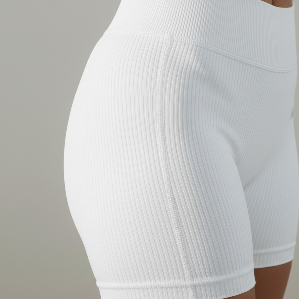 White Ribbed Shorts - Seam Detail