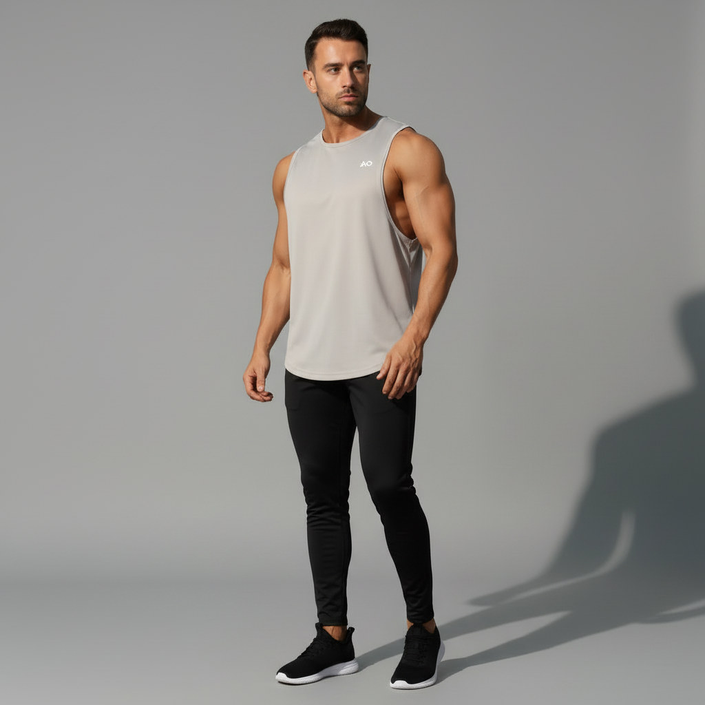 White Sleeveless Tank - Full Body Three-Quarter